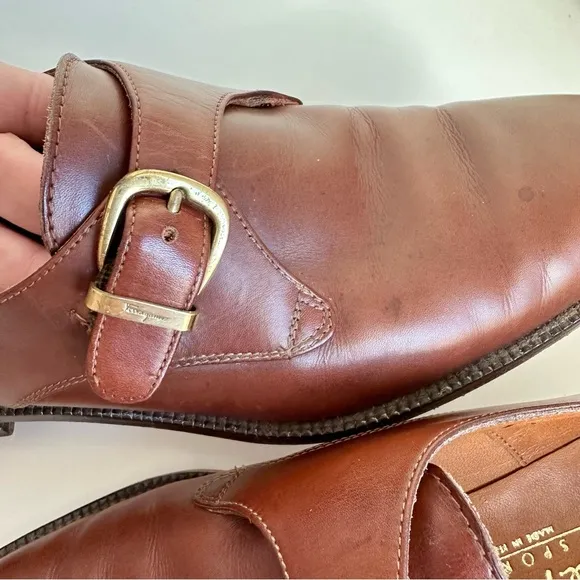Salvatore Ferragamo SPORT Camel Leather Single Buckle Monk Strap Dress Shoes