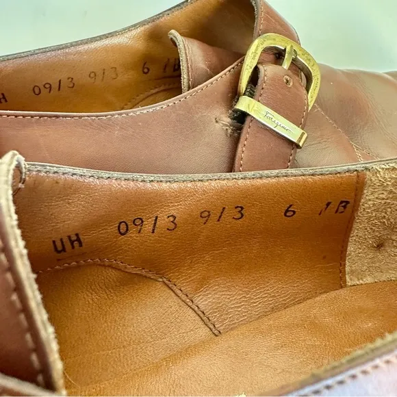 Salvatore Ferragamo SPORT Camel Leather Single Buckle Monk Strap Dress Shoes