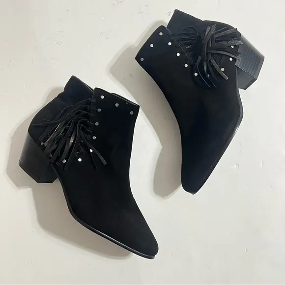 Sam Edelman Black Studded Fringe Boots