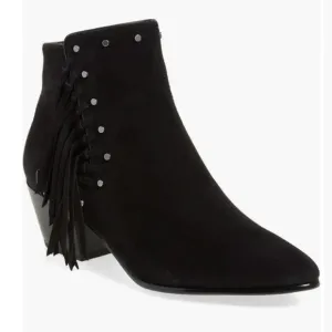 Sam Edelman Black Studded Fringe Boots