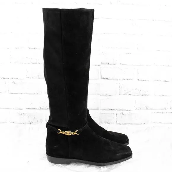 Sam Edelman Black Suede Leather Flat Knee High Riding Boots Womens Size 8 Clive