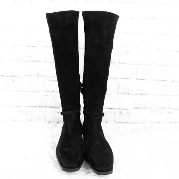 Sam Edelman Black Suede Leather Flat Knee High Riding Boots Womens Size 8 Clive