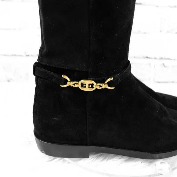 Sam Edelman Black Suede Leather Flat Knee High Riding Boots Womens Size 8 Clive