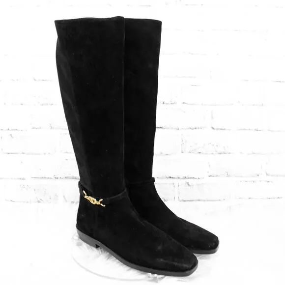 Sam Edelman Black Suede Leather Flat Knee High Riding Boots Womens Size 8 Clive