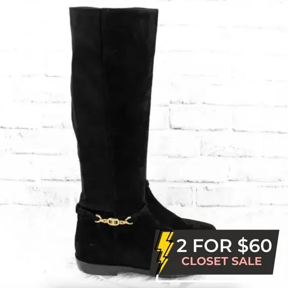 Sam Edelman Black Suede Leather Flat Knee High Riding Boots Womens Size 8 Clive