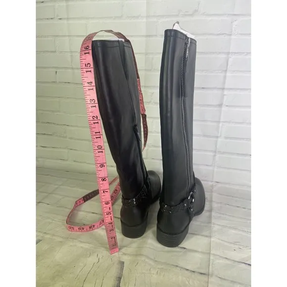 Sam Edelman Circus Phoebe Black Faux Leather Moto Riding Boots Womens Size 7.5 M