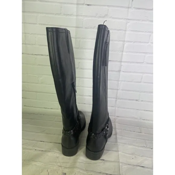 Sam Edelman Circus Phoebe Black Faux Leather Moto Riding Boots Womens Size 7.5 M