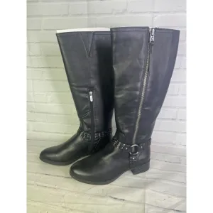 Sam Edelman Circus Phoebe Black Faux Leather Moto Riding Boots Womens Size 7.5 M