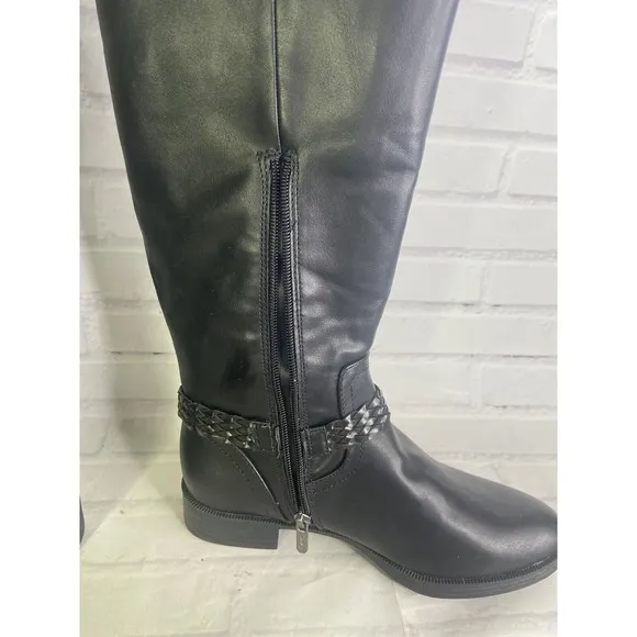 Sam Edelman Circus Phoebe Black Faux Leather Moto Riding Boots Womens Size 7.5 M