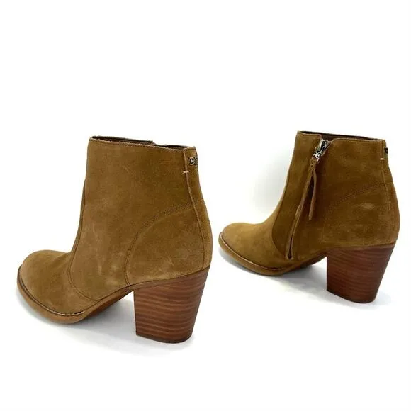 SAM EDELMAN “MARI” BROWN/TAN SUEDE STOCK BLOCK HEEL ANKLE BOOTS/BOOTIES