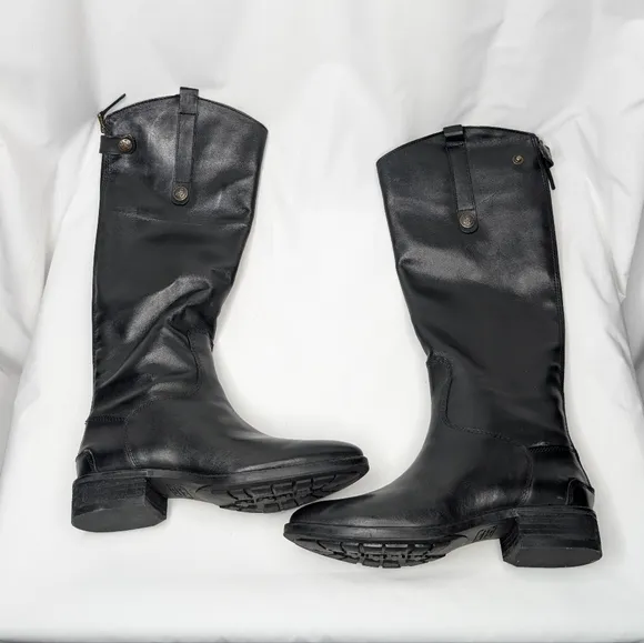 Sam Edelman Penny Knee-High Riding Boots Round Toe Leather Low-Heel
