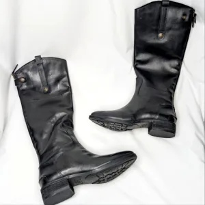 Sam Edelman Penny Knee-High Riding Boots Round Toe Leather Low-Heel