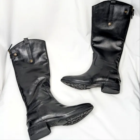 Sam Edelman Penny Knee-High Riding Boots Round Toe Leather Low-Heel