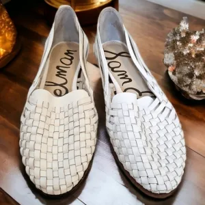 Sam Edelman White Weaved Leather Flat Slip On Shoes - Size OS