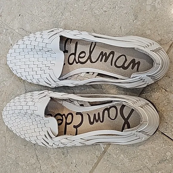 Sam Edelman White Weaved Leather Flat Slip On Shoes - Size OS