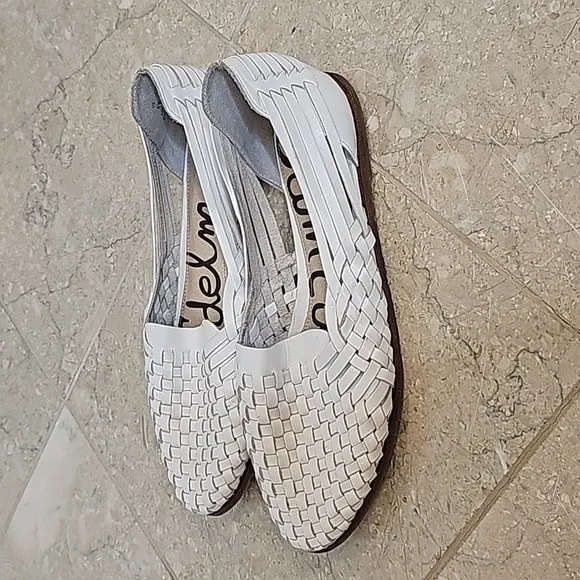 Sam Edelman White Weaved Leather Flat Slip On Shoes - Size OS