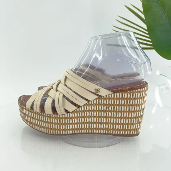 Sam Edelman Womens Devon Sandal Size 7 Leather Woven Ivory Wedge Platform