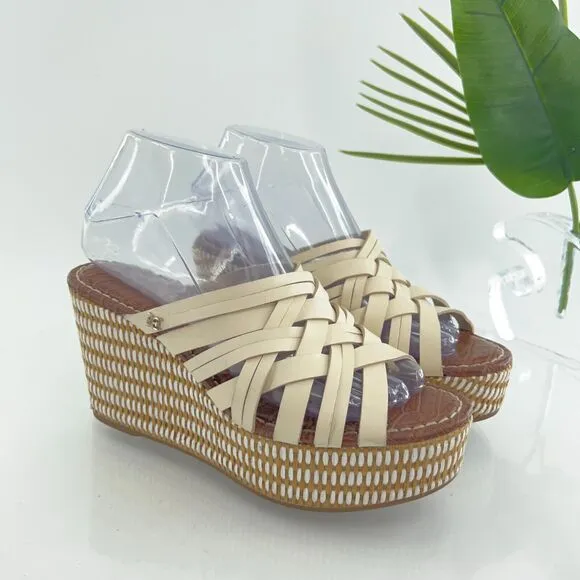 Sam Edelman Womens Devon Sandal Size 7 Leather Woven Ivory Wedge Platform