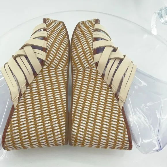Sam Edelman Womens Devon Sandal Size 7 Leather Woven Ivory Wedge Platform