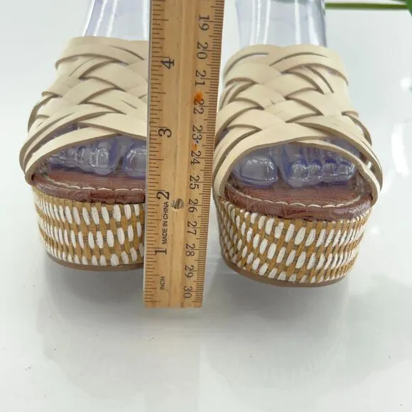 Sam Edelman Womens Devon Sandal Size 7 Leather Woven Ivory Wedge Platform