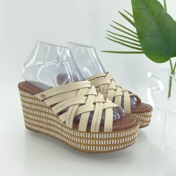 Sam Edelman Womens Devon Sandal Size 7 Leather Woven Ivory Wedge Platform