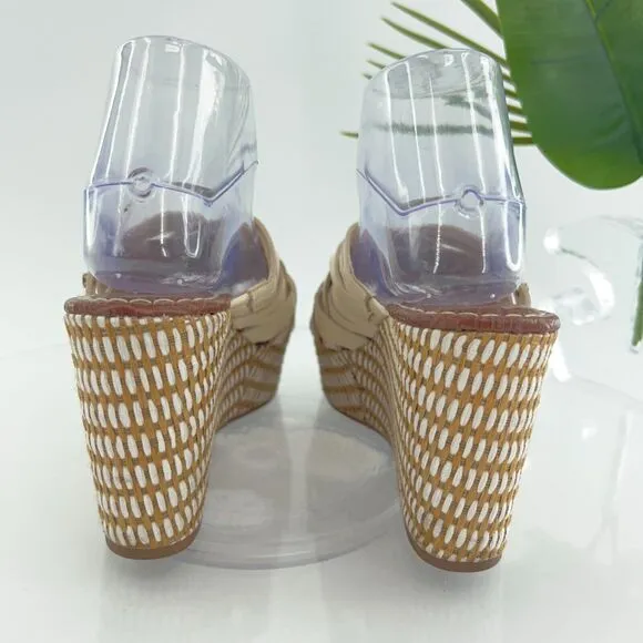 Sam Edelman Womens Devon Sandal Size 7 Leather Woven Ivory Wedge Platform