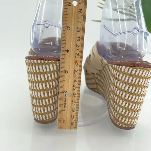 Sam Edelman Womens Devon Sandal Size 7 Leather Woven Ivory Wedge Platform