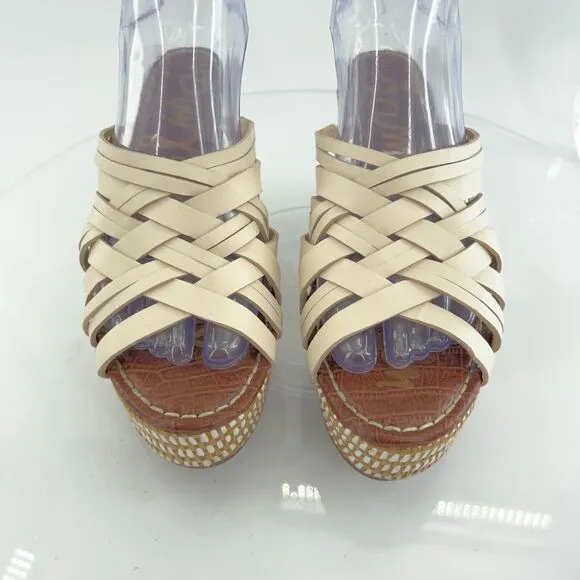 Sam Edelman Womens Devon Sandal Size 7 Leather Woven Ivory Wedge Platform