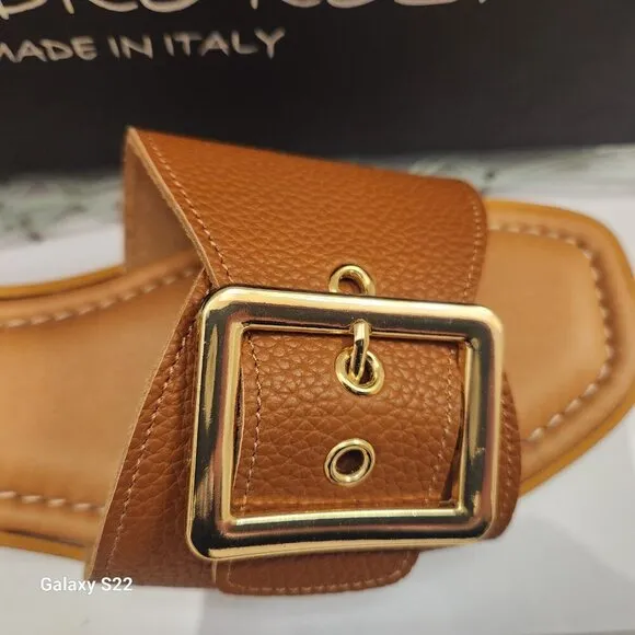 Sandro Rosi Buckle Leather Slides. Made in Italy. Size EU 40/US 9