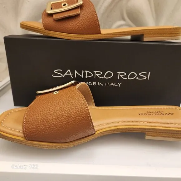 Sandro Rosi Buckle Leather Slides. Made in Italy. Size EU 40/US 9