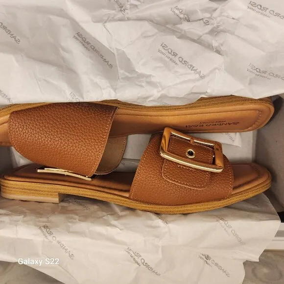 Sandro Rosi Buckle Leather Slides. Made in Italy. Size EU 40/US 9