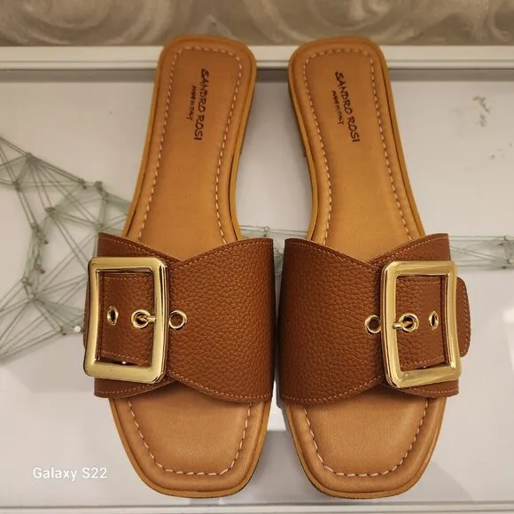 Sandro Rosi Buckle Leather Slides. Made in Italy. Size EU 40/US 9