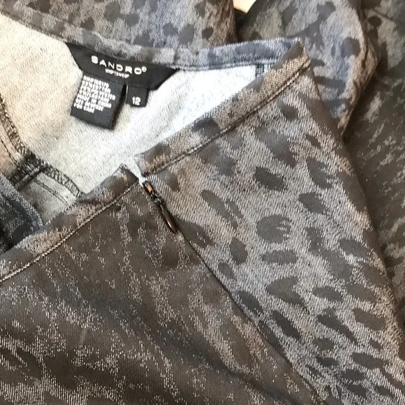 Sandro Sportswear Leopard Print A-line Skirt Size 12 Black and Gray