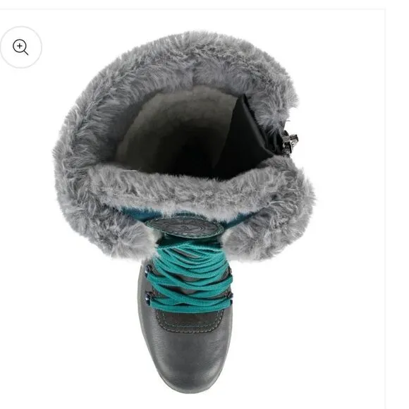 Santana Canada Marinda Lace Up Faux Fur All Weather Boots Gray Teal Size 11 NWOB