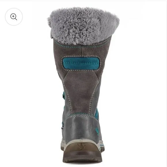 Santana Canada Marinda Lace Up Faux Fur All Weather Boots Gray Teal Size 11 NWOB
