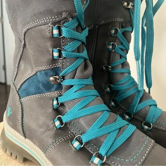 Santana Canada Marinda Lace Up Faux Fur All Weather Boots Gray Teal Size 11 NWOB