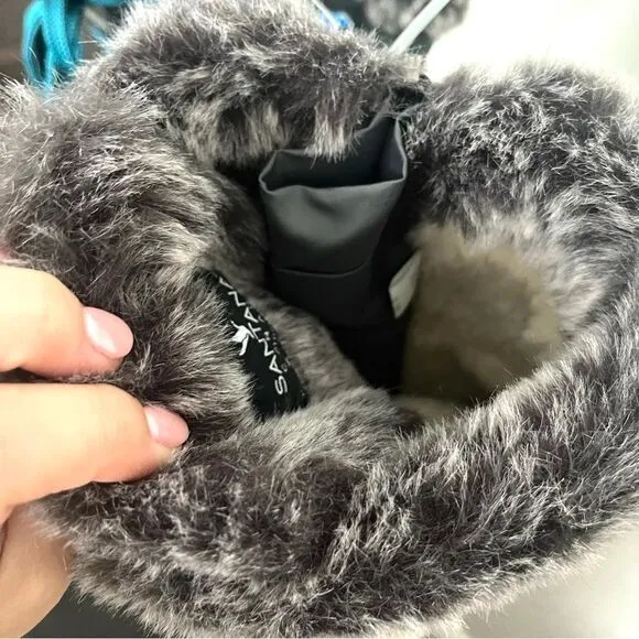 Santana Canada Marinda Lace Up Faux Fur All Weather Boots Gray Teal Size 11 NWOB