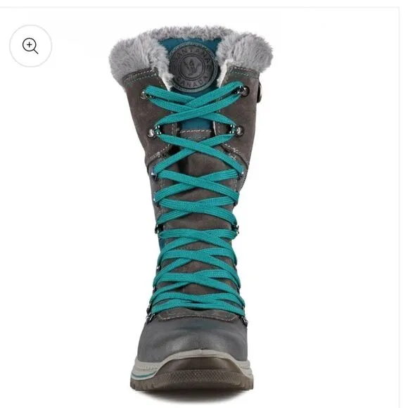 Santana Canada Marinda Lace Up Faux Fur All Weather Boots Gray Teal Size 11 NWOB