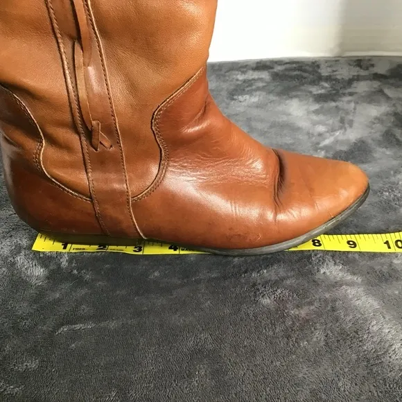 Santana Canada Women's Brown Leather Equestrian Slip On Plaid Lining Boots Sz 7