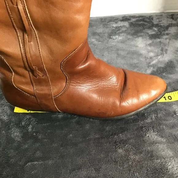 Santana Canada Women's Brown Leather Equestrian Slip On Plaid Lining Boots Sz 7