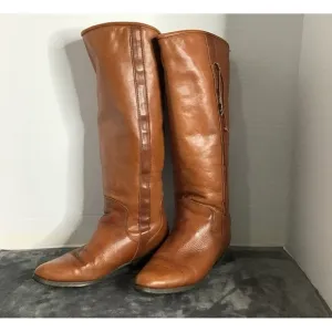 Santana Canada Women's Brown Leather Equestrian Slip On Plaid Lining Boots Sz 7
