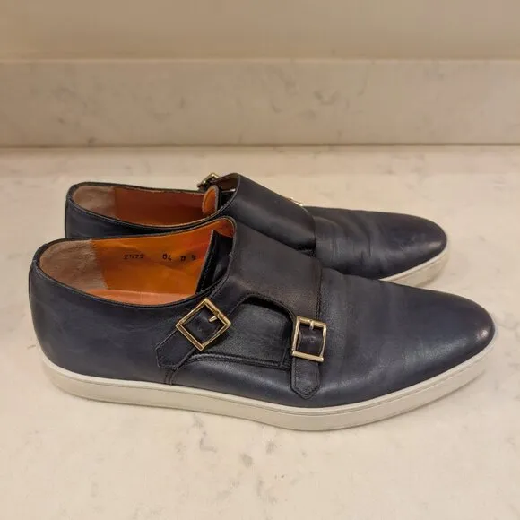 Santoni Atlantis Dark Blue Double Monk Strap Leather Sneaker 9 US