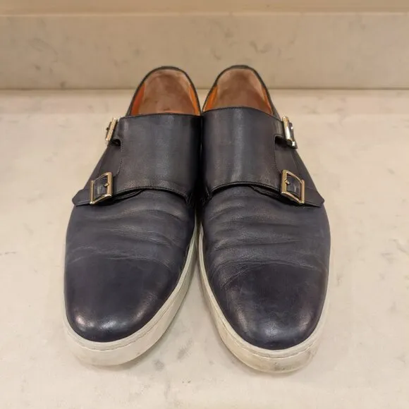 Santoni Atlantis Dark Blue Double Monk Strap Leather Sneaker 9 US