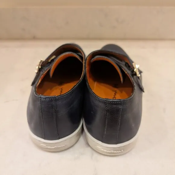 Santoni Atlantis Dark Blue Double Monk Strap Leather Sneaker 9 US