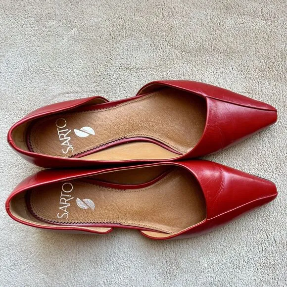 Sarto by Franco Sarto Monana Red Leather Slip On Flat Low Block Heel Women’s 6 M