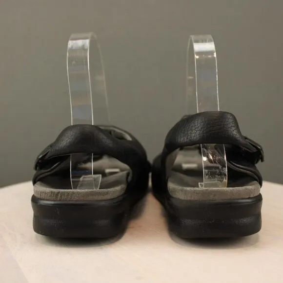 SAS Bravo Leather Slingback Sandals Mens 6 Womens 7.5 Black Padded Comfort Shoes
