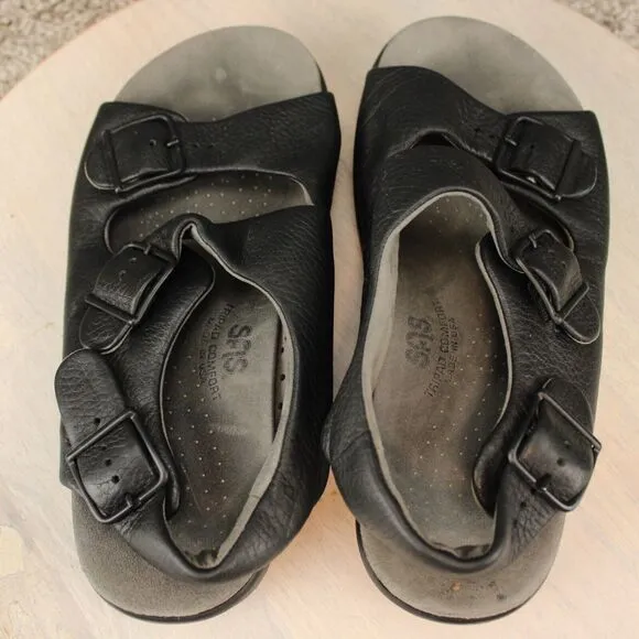 SAS Bravo Leather Slingback Sandals Mens 6 Womens 7.5 Black Padded Comfort Shoes