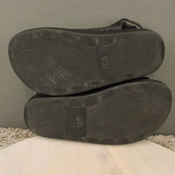 SAS Bravo Leather Slingback Sandals Mens 6 Womens 7.5 Black Padded Comfort Shoes