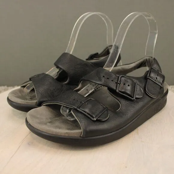 SAS Bravo Leather Slingback Sandals Mens 6 Womens 7.5 Black Padded Comfort Shoes