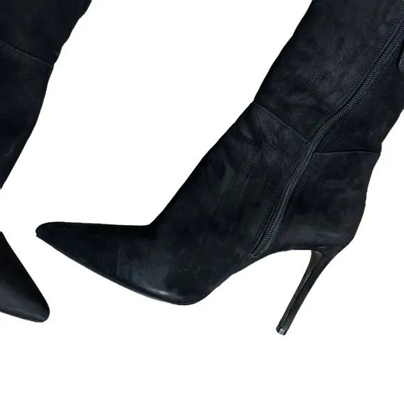 Schutz Boots Over the Knee Black Leather Lace Up Heeled Sexy Size 40 10